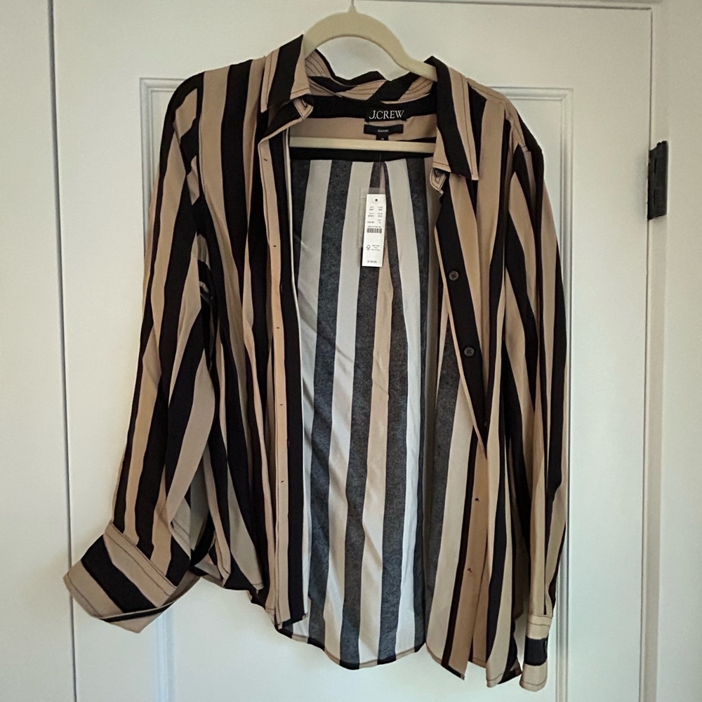J. Crew Classic-fit cupro-blend shirt in stripe - NEW W TAGS - size 14
